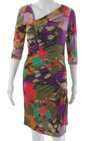 Etro Women Sheath One Shoulder Dress Multicolor 3/4 Sleeve Knee Length Size 42