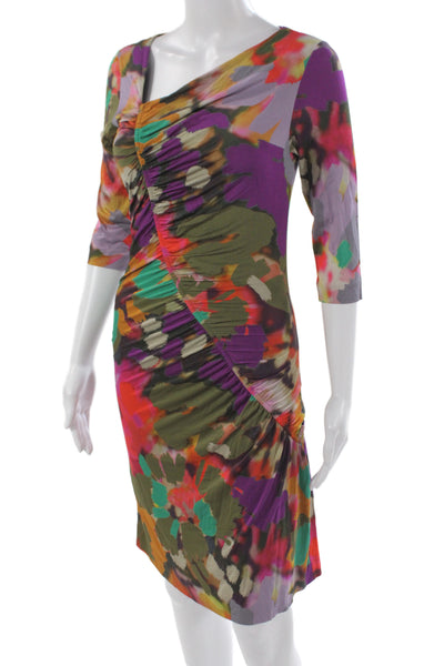 Etro Women Sheath One Shoulder Dress Multicolor 3/4 Sleeve Knee Length Size 42