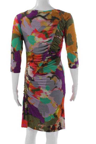 Etro Women Sheath One Shoulder Dress Multicolor 3/4 Sleeve Knee Length Size 42