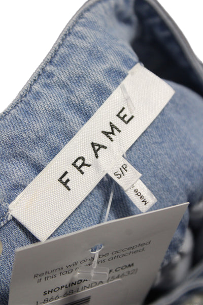 Frame Women Denim Collared Button Short Sleeve Basic Blouse Blue Size S
