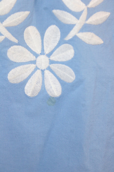 Figue Womens Tunic Blouse Blue Tie Neck Long Sleeve Floral Cotton Size XS