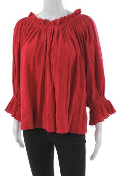 Suzie Kondi Womens Red Cotton Off Shoulder Tunic 3/4 Sleeve Size S