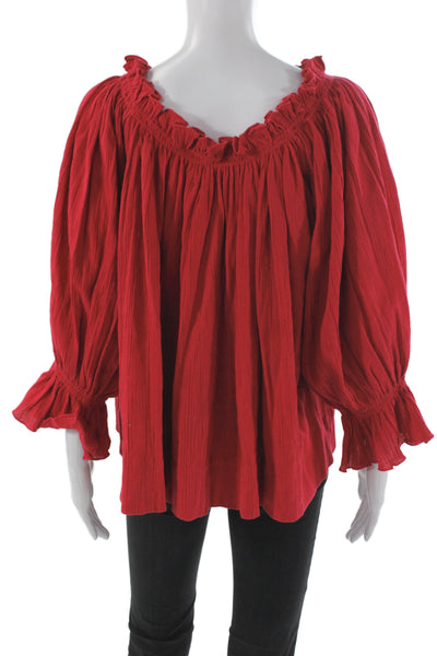 Suzie Kondi Womens Red Cotton Off Shoulder Tunic 3/4 Sleeve Size S