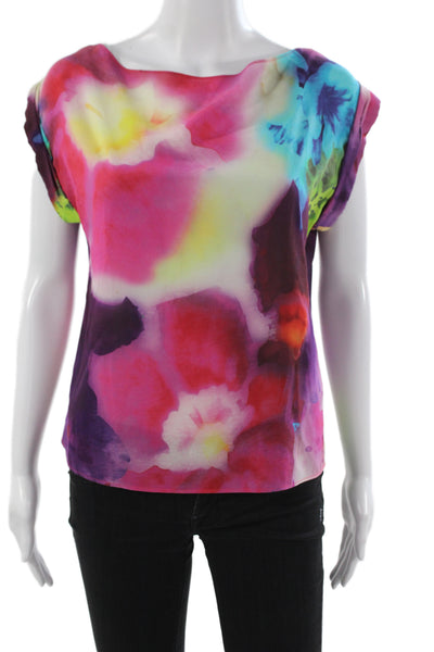 Alice + Olivia Womens Multicolor Silk Boat Neck Short Sleeve Blouse Size S