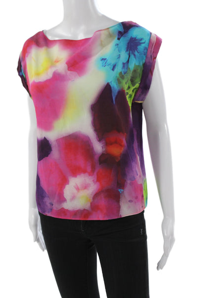 Alice + Olivia Womens Multicolor Silk Boat Neck Short Sleeve Blouse Size S