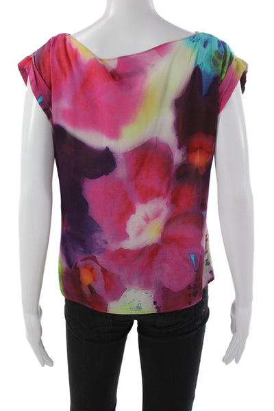 Alice + Olivia Womens Multicolor Silk Boat Neck Short Sleeve Blouse Size S