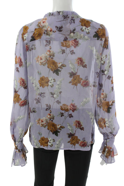 Paige Womens Purple Silk Floral V-Neck Button Long Sleeve Blouse Size S