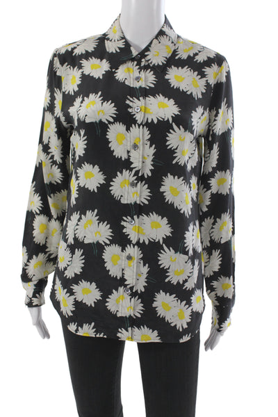 Equipment Femme Women Black Silk Floral Button Long Sleeve Blouse Size S