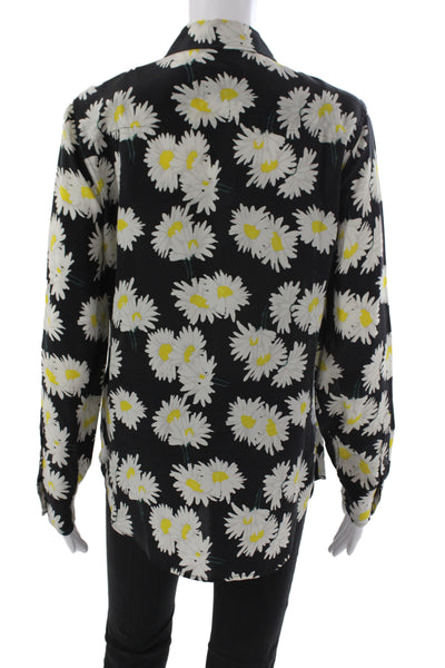 Equipment Femme Women Black Silk Floral Button Long Sleeve Blouse Size S
