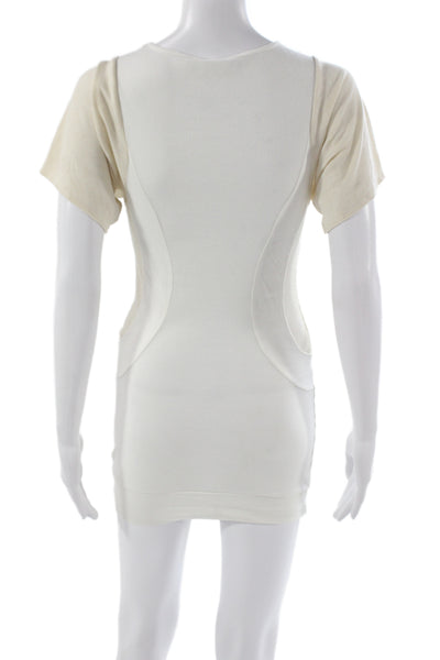 Free People Women Bodycon Dress Ivory Scoop Neck Knee Short Sleeve Size XS