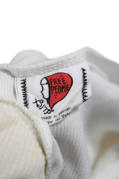 Free People Women Bodycon Dress Ivory Scoop Neck Knee Short Sleeve Size XS
