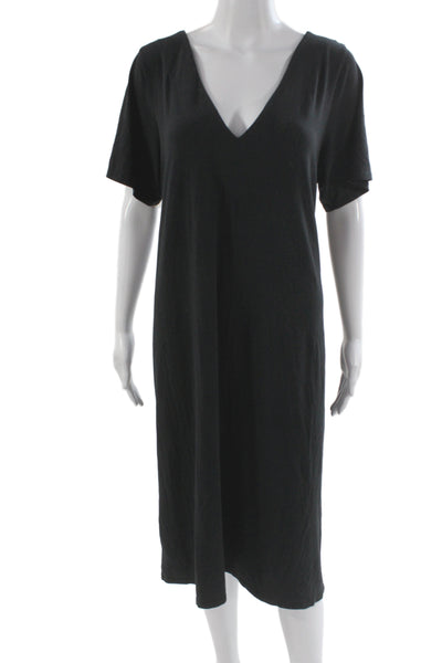 Universal Standard Women Black T-Shirt Dress V-Neck Short Sleeve Size S