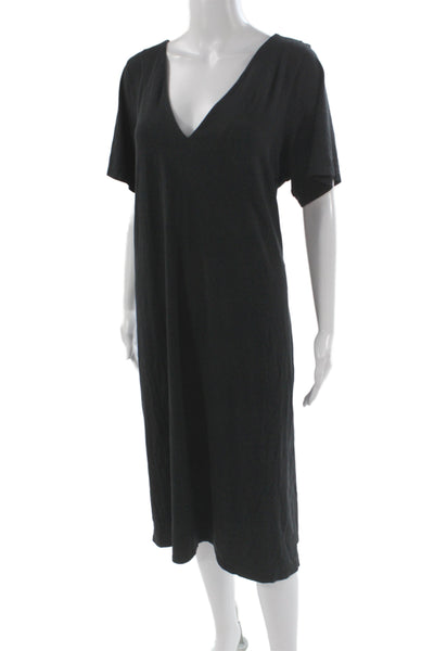 Universal Standard Women Black T-Shirt Dress V-Neck Short Sleeve Size S