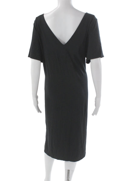 Universal Standard Women Black T-Shirt Dress V-Neck Short Sleeve Size S