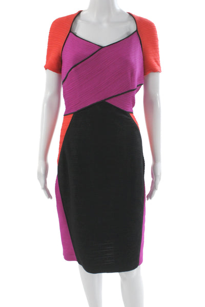 Nue By Shani Womens Sheath Dress Black Sweetheart Short Sleeve Knee Size 10
