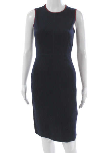 Brooks Brothers Womens Sheath Dress Blue Merino Wool Midi Sleeveless Size XS