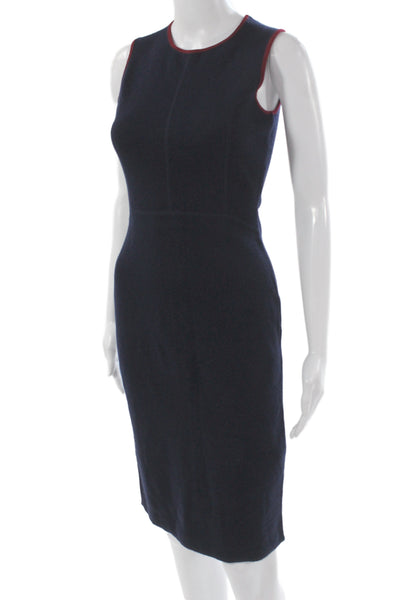 Brooks Brothers Womens Sheath Dress Blue Merino Wool Midi Sleeveless Size XS