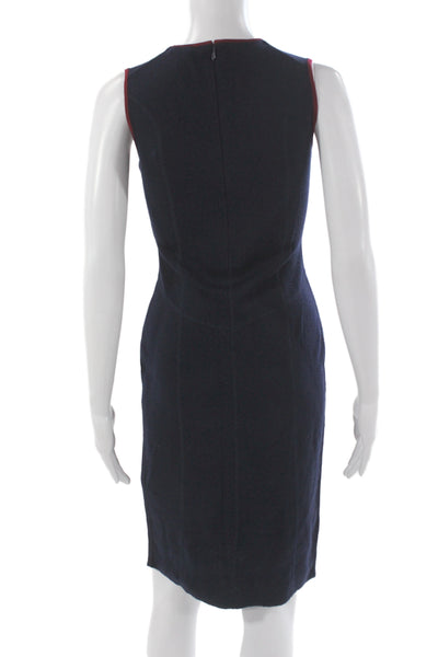 Brooks Brothers Womens Sheath Dress Blue Merino Wool Midi Sleeveless Size XS