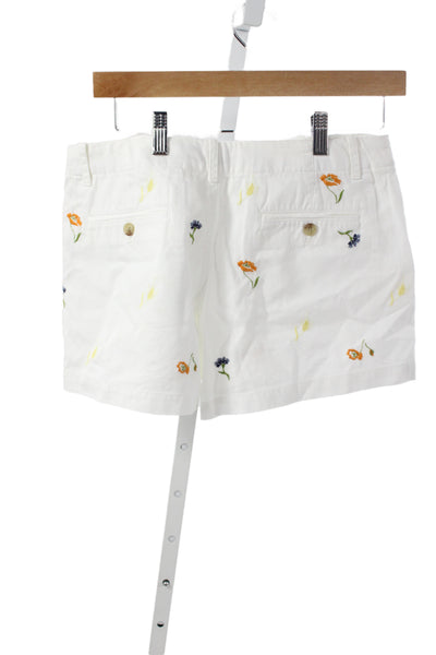 Polo Ralph Lauren Womens Chino Shorts White Floral Cotton Button Size 2