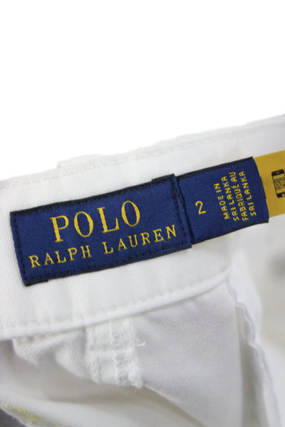 Polo Ralph Lauren Womens Chino Shorts White Floral Cotton Button Size 2