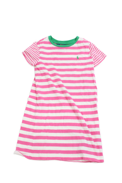 Polo Ralph Lauren Girls Short Sleeve Striped Shirt Dress Pink White Size 6