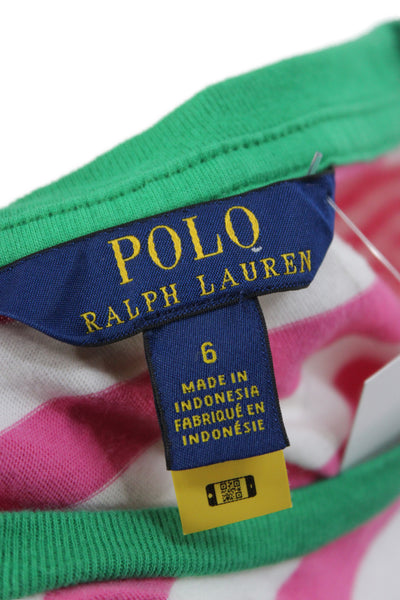 Polo Ralph Lauren Girls Short Sleeve Striped Shirt Dress Pink White Size 6