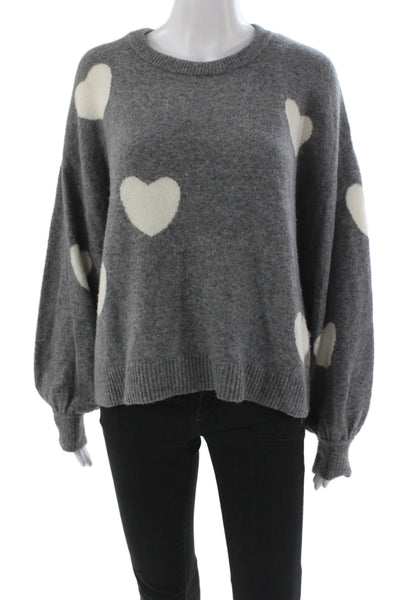 Madewell Women Gray Geometric Heart Crew Neck Pullover Size S