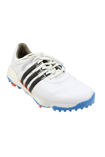 Adidas Mens Lace Up Logo Leather Baseball Sneakers White Black Size 10.5