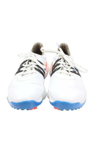 Adidas Mens Lace Up Logo Leather Baseball Sneakers White Black Size 10.5