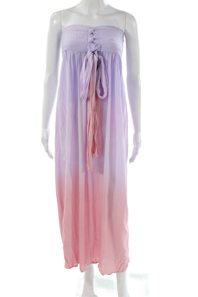 Tiare Hawaii Women Maxi Dress Pink Off Shoulder Sleeveless Mid Calf Size S