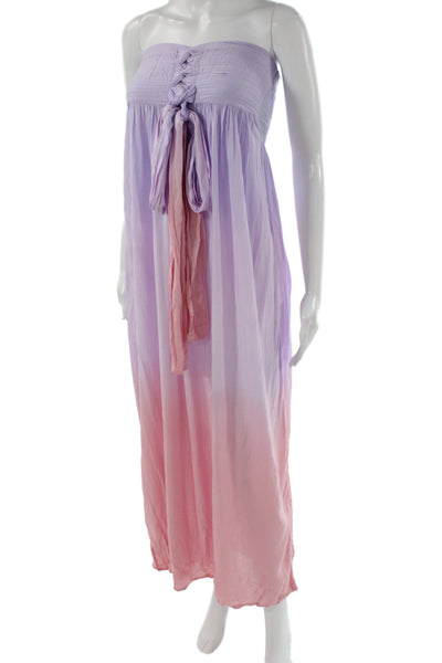 Tiare Hawaii Women Maxi Dress Pink Off Shoulder Sleeveless Mid Calf Size S