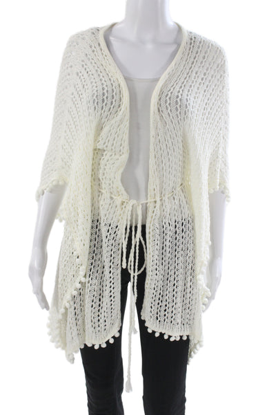 Capittana Women Ivory Cotton V Neck Short Sleeve Cardigan Boho Size XS