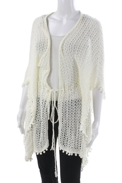 Capittana Women Ivory Cotton V Neck Short Sleeve Cardigan Boho Size XS