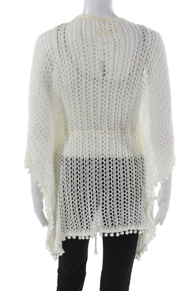 Capittana Women Ivory Cotton V Neck Short Sleeve Cardigan Boho Size XS