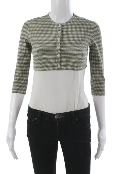 Lisa Marie Fernandez Womens Green Check Shrug Sweater 3/4 Sleeve Size S