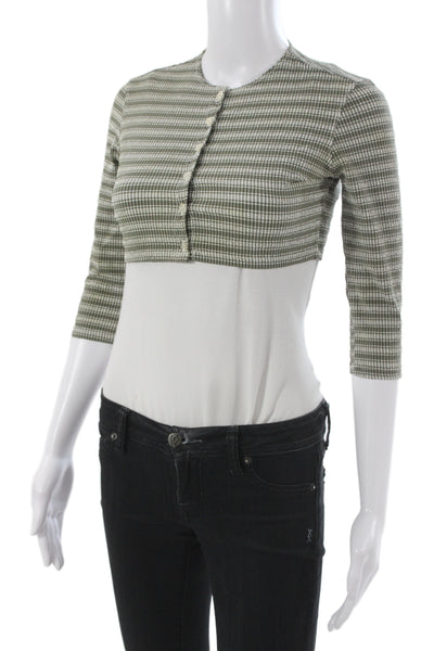 Lisa Marie Fernandez Womens Green Check Shrug Sweater 3/4 Sleeve Size S