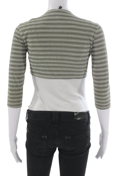 Lisa Marie Fernandez Womens Green Check Shrug Sweater 3/4 Sleeve Size S