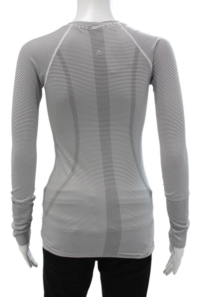 Lululemon Women Striped Gray Pullover Long Sleeve Crew Neck Athleisure Size 2
