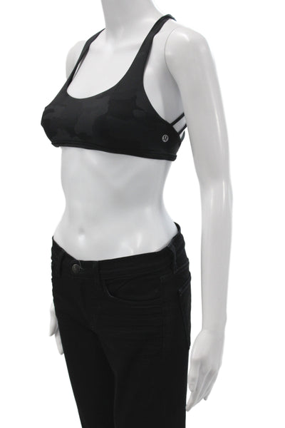 Lululemon Womens Strappy Back Stretch Knit Camouflage Sports Bra Black Size 4