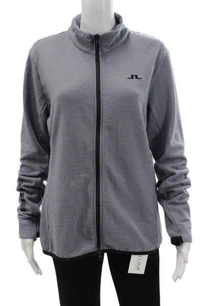 J. Lindeberg Womens Track Jacket Gray Wool High Neck Zip Long Sleeve Size XL