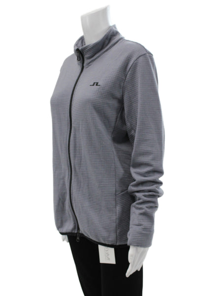 J. Lindeberg Womens Track Jacket Gray Wool High Neck Zip Long Sleeve Size XL