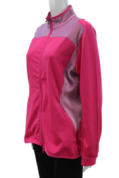 J. Lindeberg Womens Pink Striped Track Jacket High Neck Zip Long Sleeve Size XL