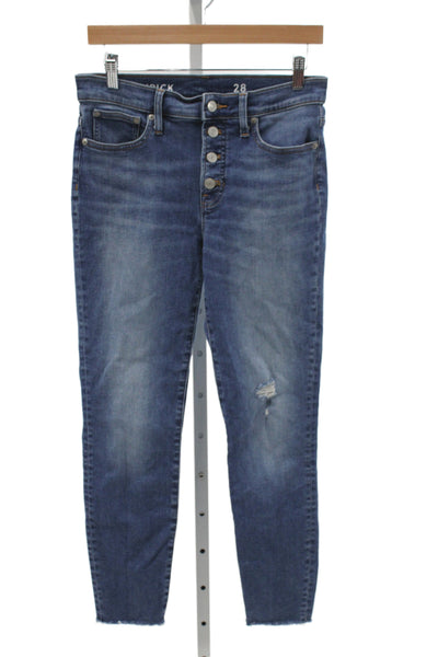 J Crew Women Ankle Jeans Blue High Rise Cotton Button Closure Size 28