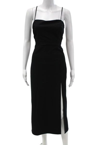 Zara Women Bodycon Mid Calf Sleeveless Square Neck Black Dress Zip Size L