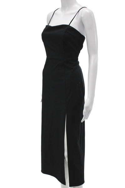 Zara Women Bodycon Mid Calf Sleeveless Square Neck Black Dress Zip Size L