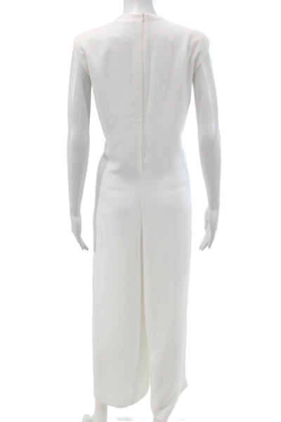 Zara Womens White Sleeveless V-Neck Jumpsuit Zip Minimalist Size L