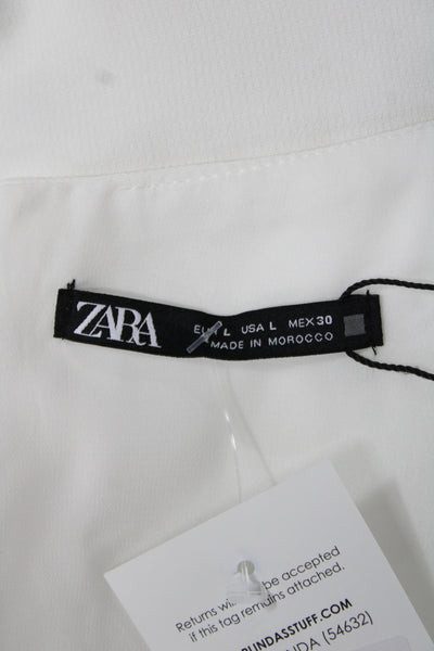 Zara Womens White Sleeveless V-Neck Jumpsuit Zip Minimalist Size L