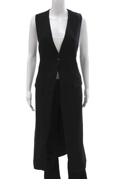 Zara Women Coat Vest Black Sleeveless Button Polyester Solid Fall Size L