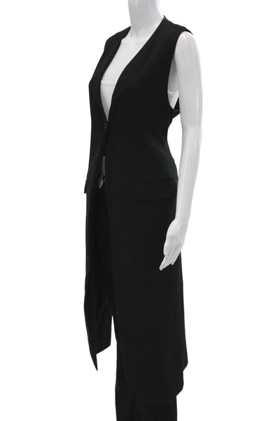 Zara Women Coat Vest Black Sleeveless Button Polyester Solid Fall Size L
