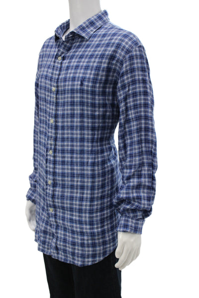 Polo Ralph Lauren Mens Button Down Blue Plaid Linen Size 2XL
